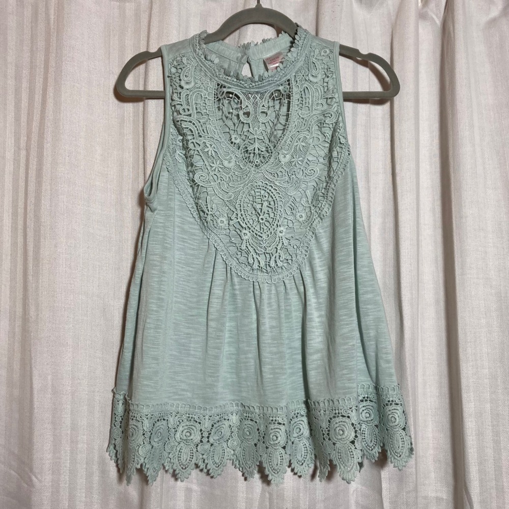 Cottagecore Mint Green Crochet Lace Trim Sleeveless High Neck L No Boundaries